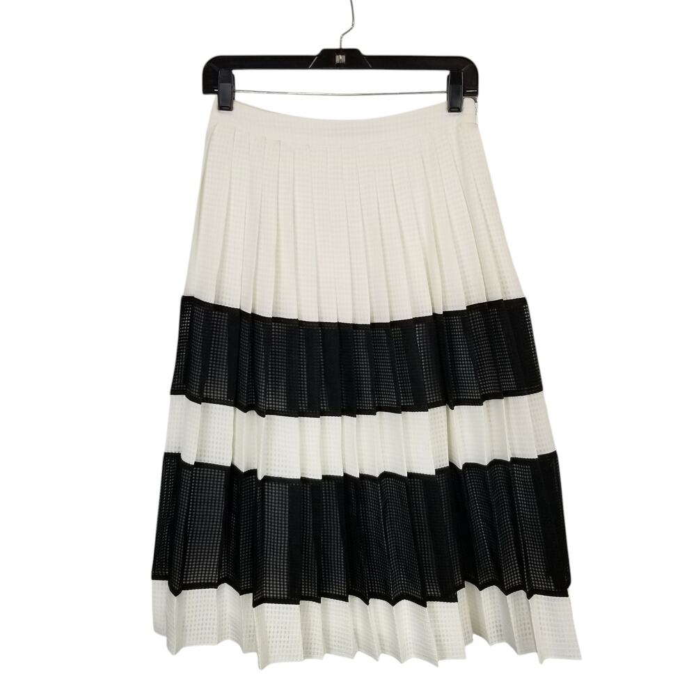 Banana Republic Women's Black White Pleated Bold Stripe Colorblock Midi Skirt 2